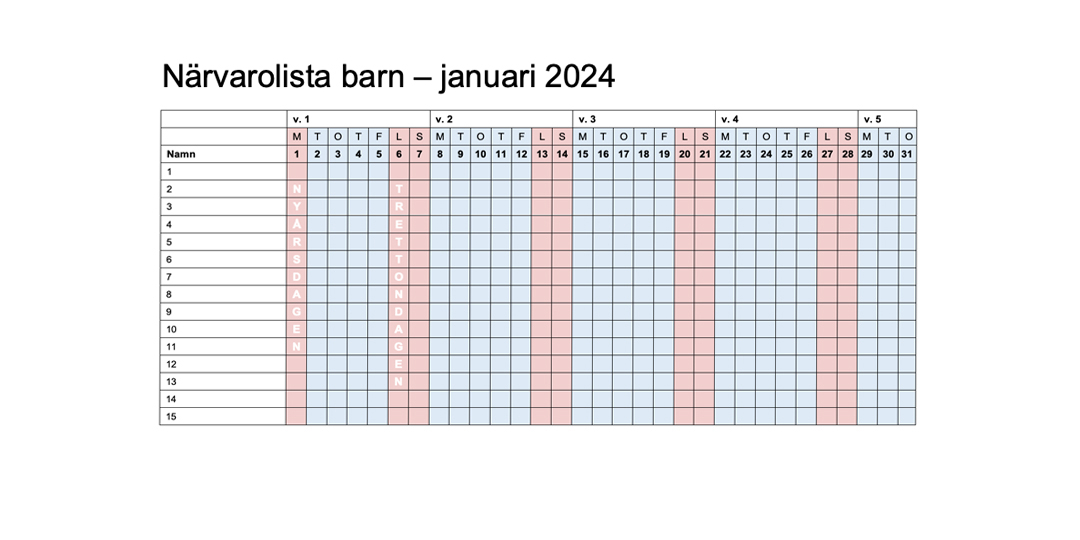 Närvarolista för januari 2024