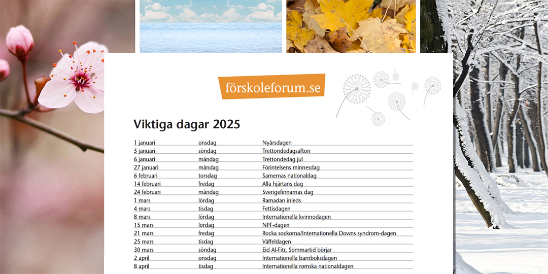 Kalenderblad mot bakgrund av årstidsanknutna foton.